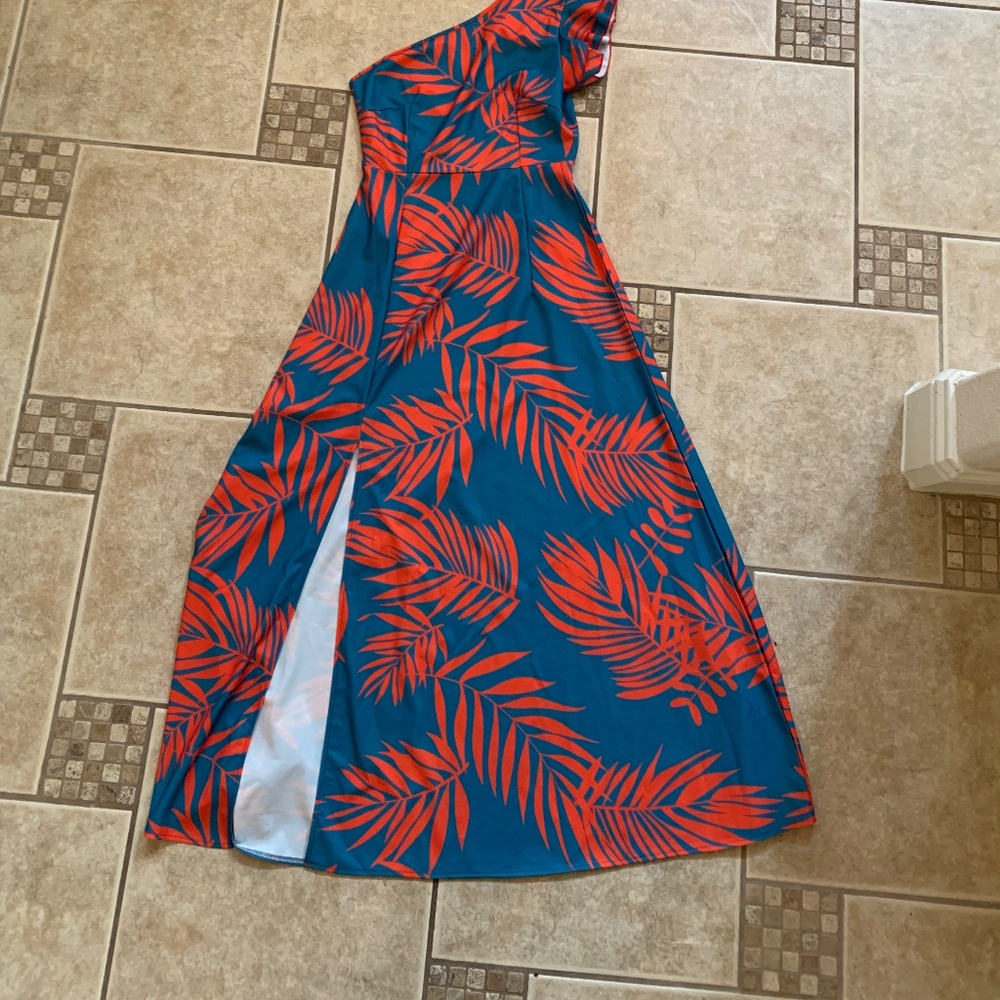 Tropical one shoulder maxi dress